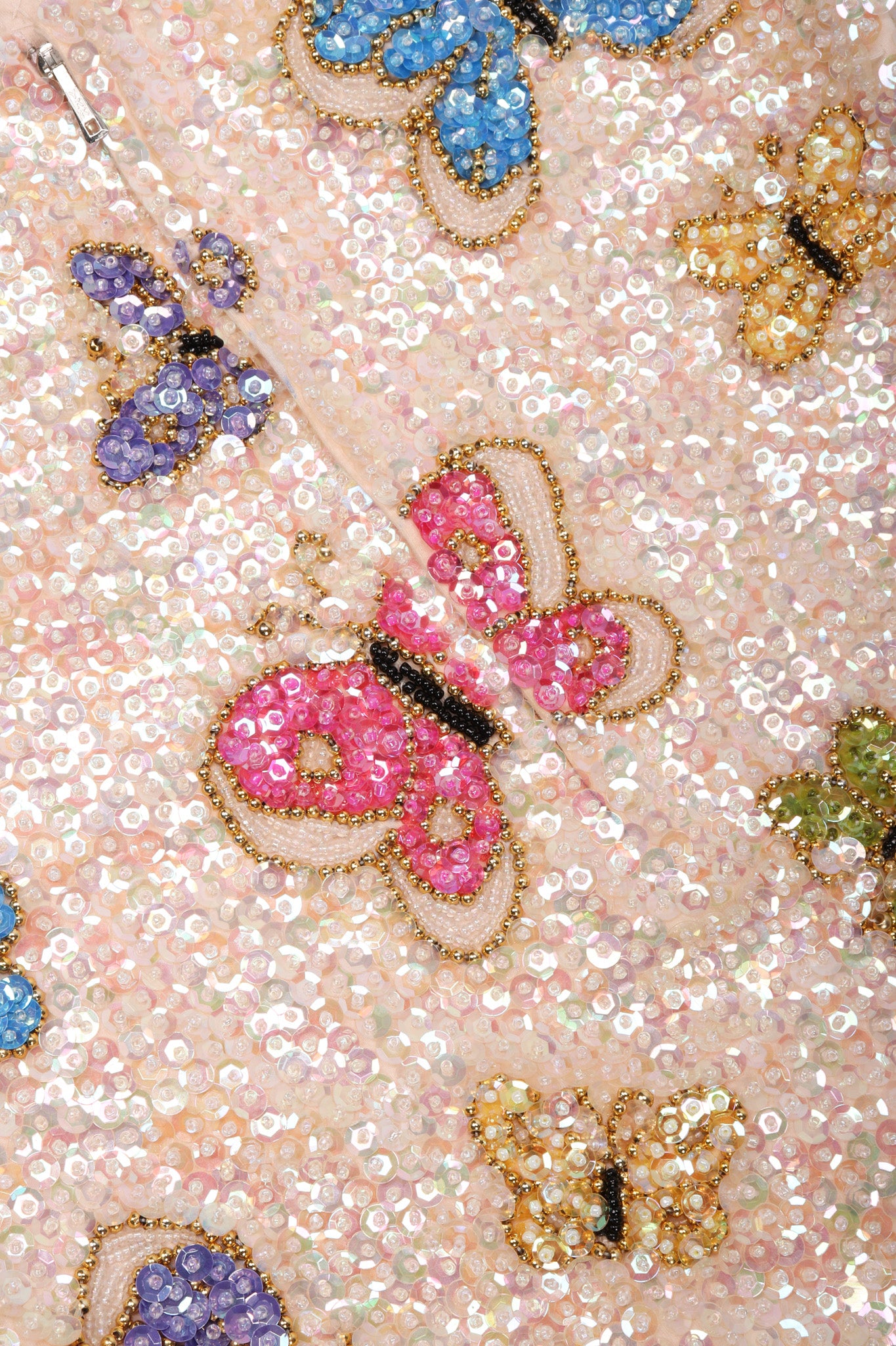 Recess Los Angeles Vintage Butterfly Sequins Halter Long Pink Beige Dress Iridescent Beads Multicolor 