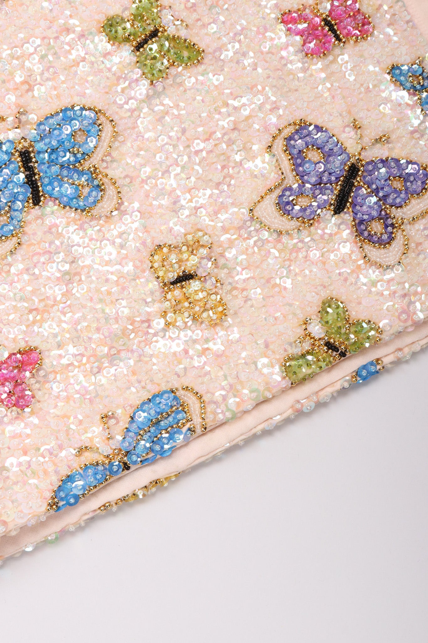 Recess Los Angeles Vintage Butterfly Sequins Halter Long Pink Beige Dress Iridescent Beads Multicolor 