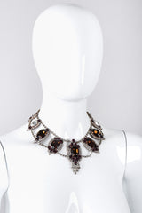 Recess Los Angeles Vintage No Label Czech Purple Amber Glass Necklace Rhinestone