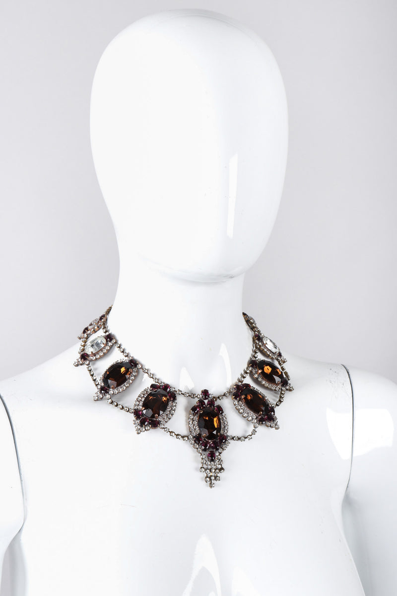 Recess Los Angeles Vintage No Label Czech Purple Amber Glass Necklace Rhinestone