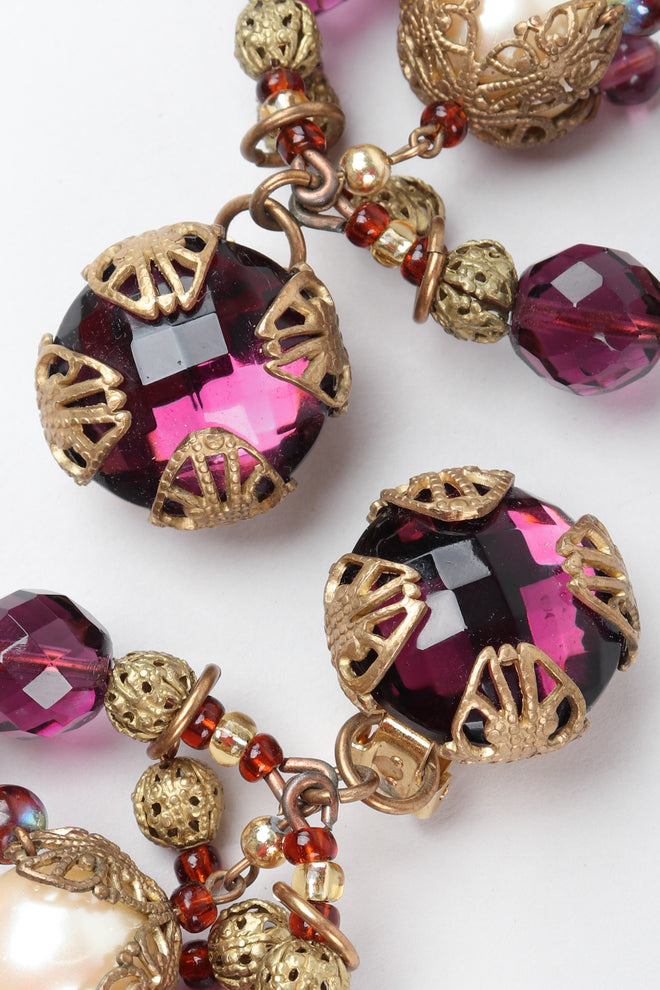 Recess Los Angeles Vintage No Label Large Wire Hoops Purple Plastic Beads Brass Balls Encased Pearl
