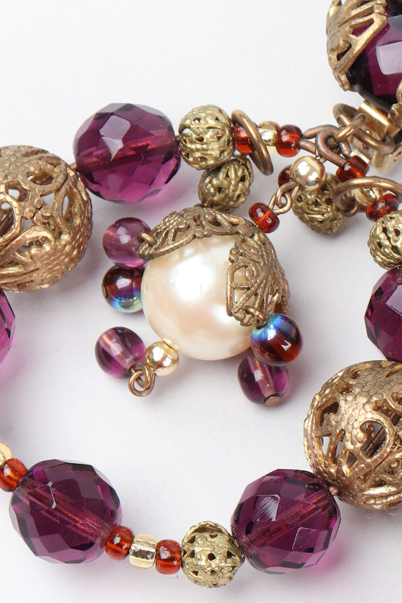 Recess Los Angeles Vintage No Label Large Wire Hoops Purple Plastic Beads Brass Balls Encased Pearl