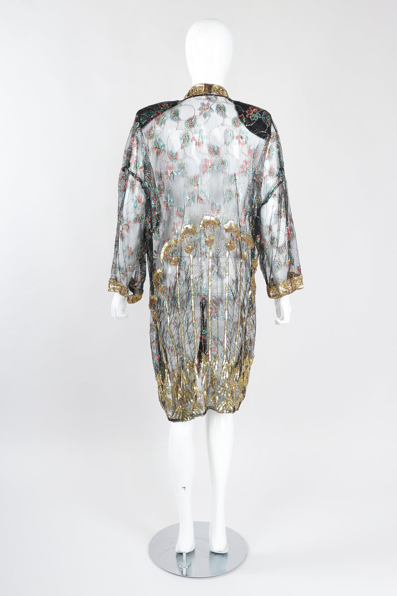 Recess Los Angeles Ramana Vintage Indian Sheer Lamé Embellished Sequined Duster Jacket Robe Kimono