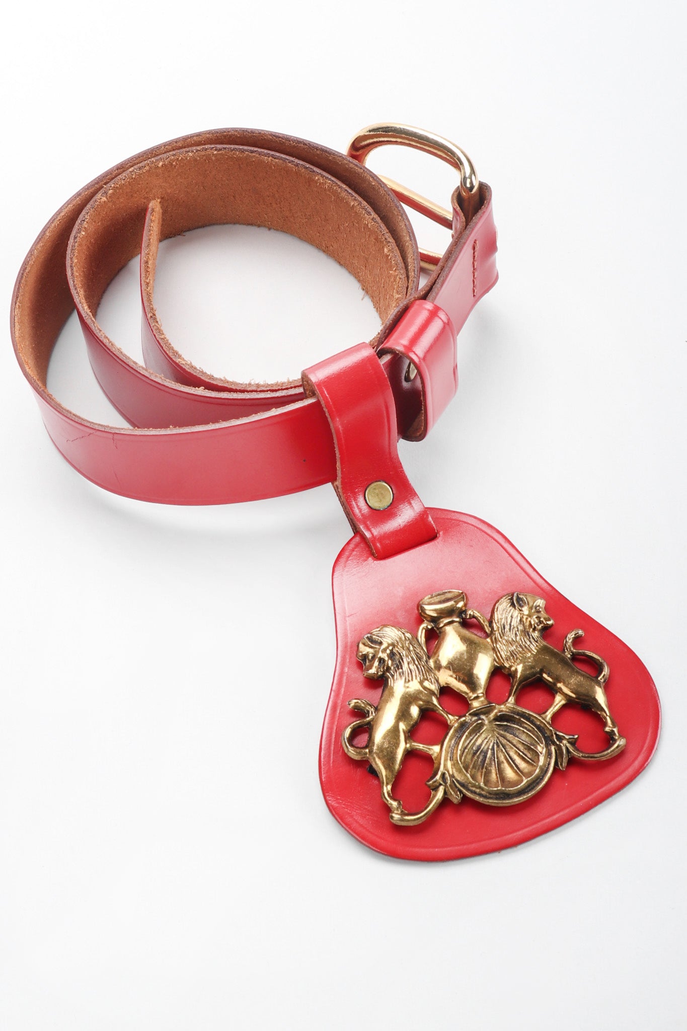 Recess Los Angeles Vintage Calderon Red Leather Lion Crest Fob Belt