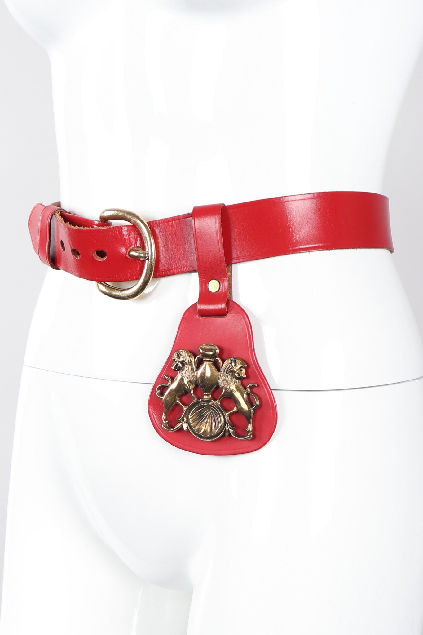 Recess Los Angeles Vintage Calderon Red Leather Lion Crest Fob Belt