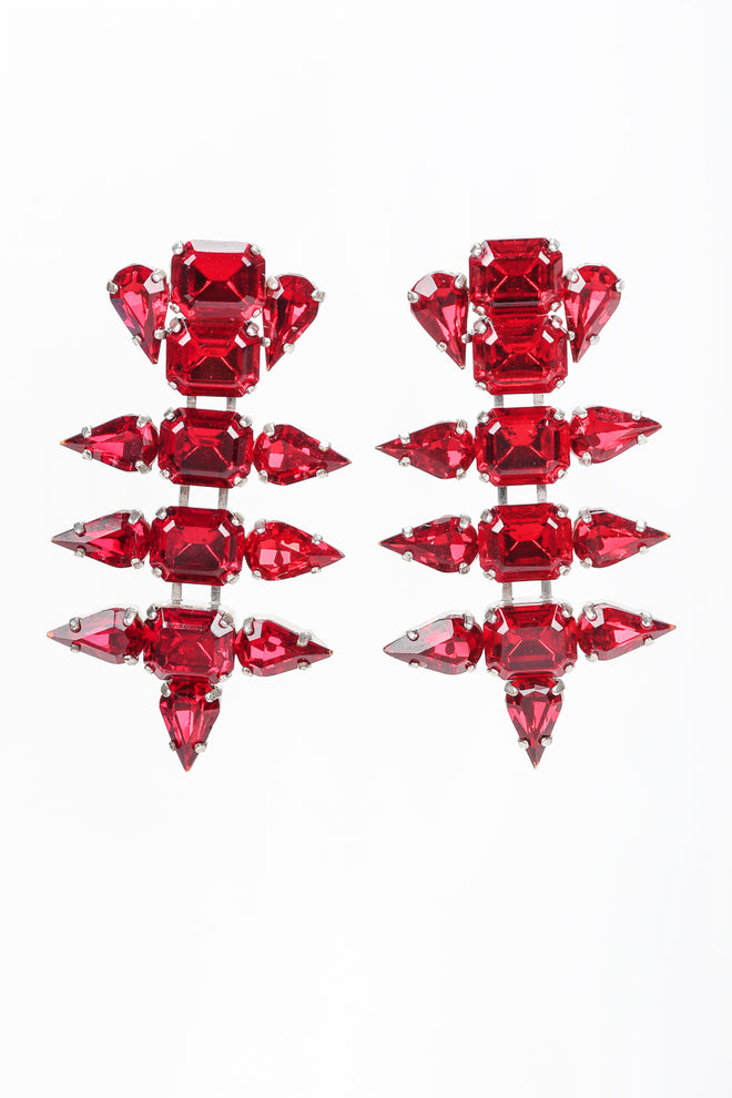 Recess Designer Consignment Vintage Ruby Rhinestone Crystal Pointed Spike Tear Drop Earrings Los Angeles Resale