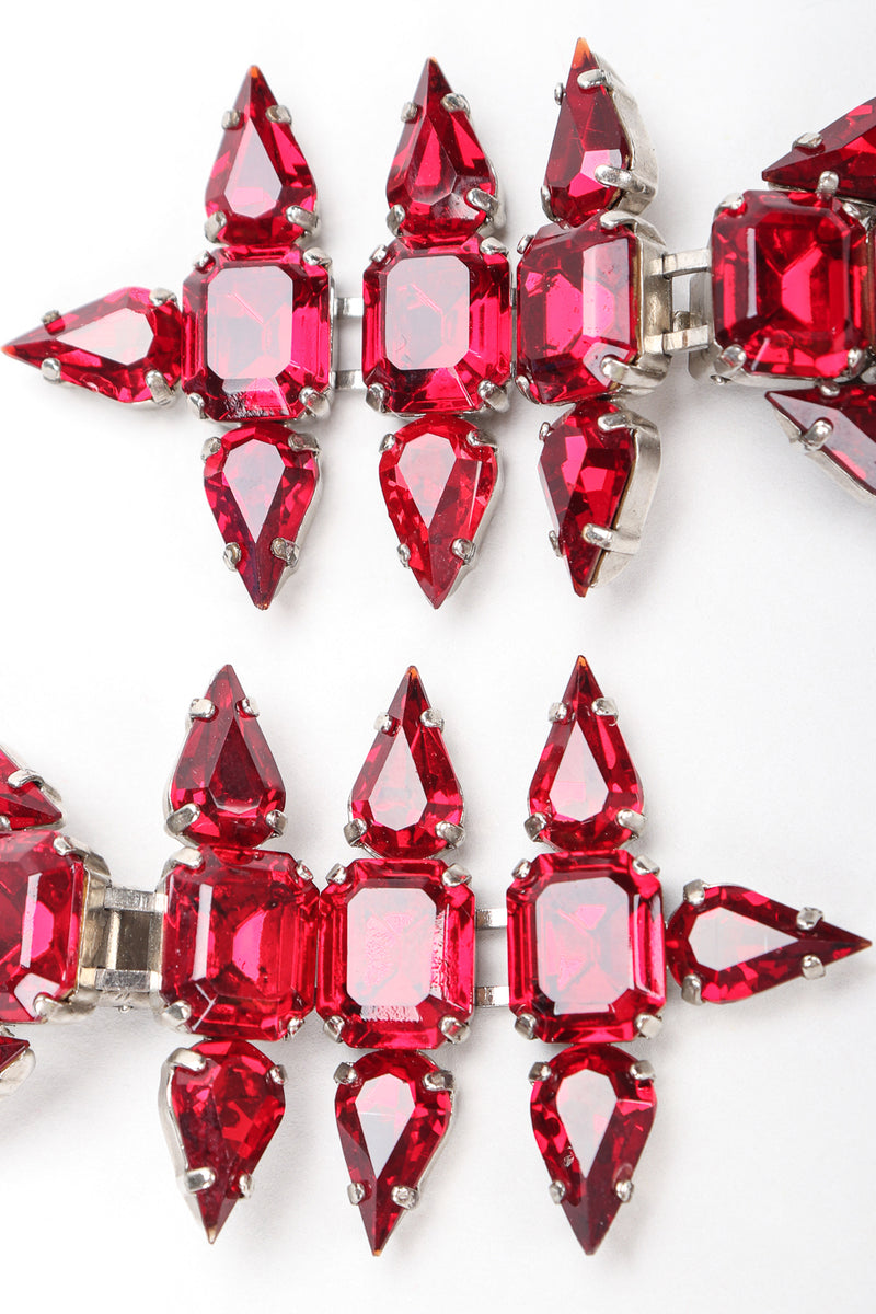 Recess Designer Consignment Vintage Ruby Rhinestone Crystal Pointed Spike Tear Drop Earrings Los Angeles Resale