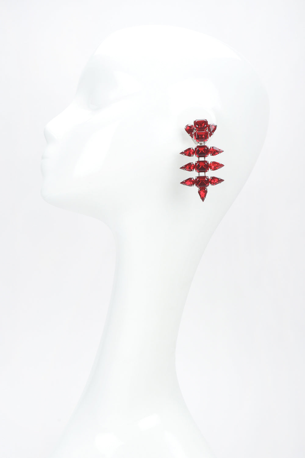 Recess Designer Consignment Vintage Ruby Rhinestone Crystal Pointed Spike Tear Drop Earrings Los Angeles Resale