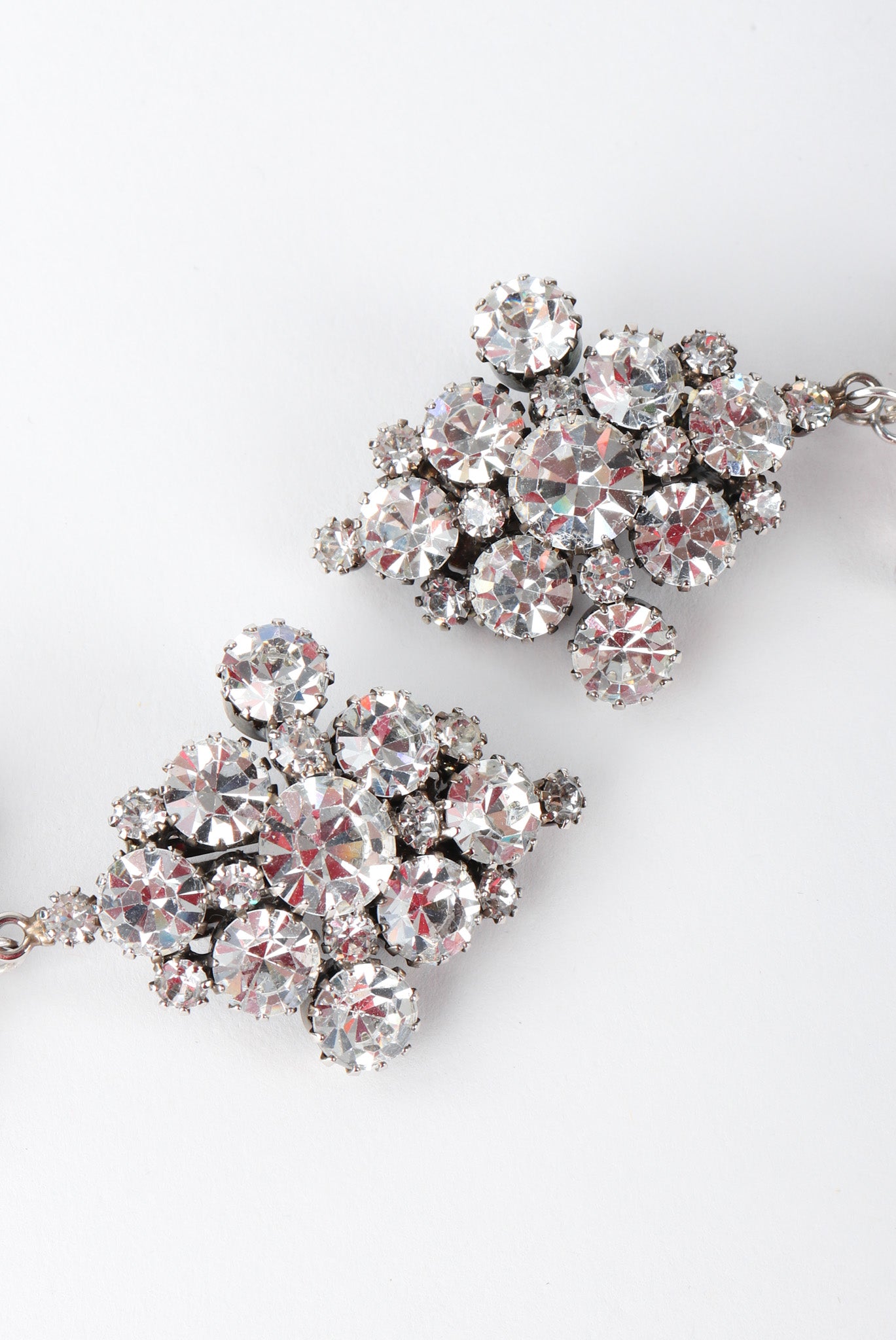 Recess Los Angeles Vintage No Label Blue Beveled Glass Diamond Shaped Cluster Rhinestone Drop Earrings