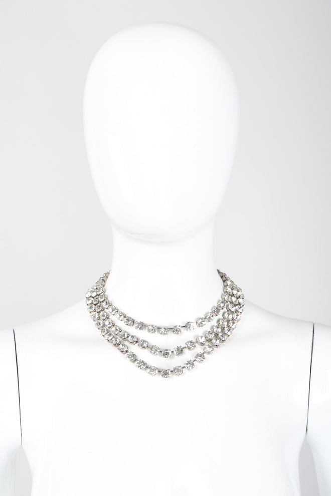 Recess Los Angeles Vintage Triple Strand Rhinestone Crystal Collar Necklace