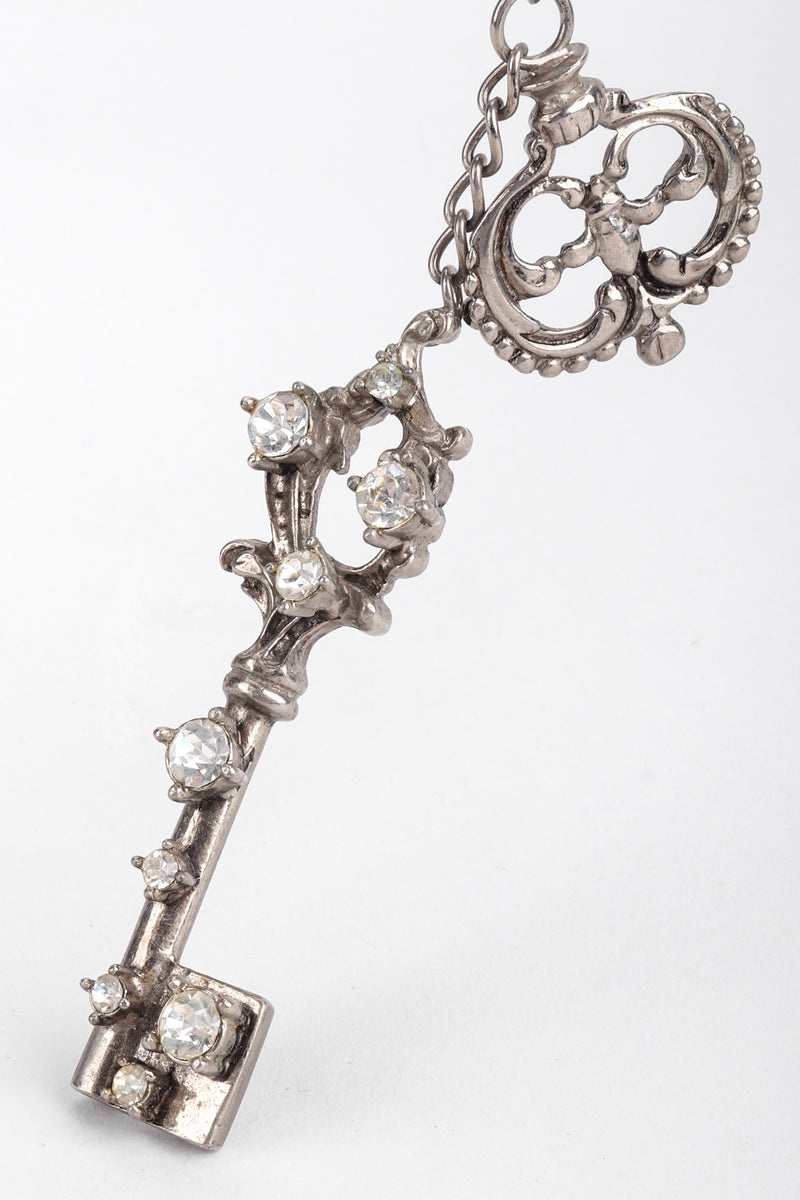 Recess Los Angeles Vintage Unsigned Antiqued Silver Crystal Keys Brooch