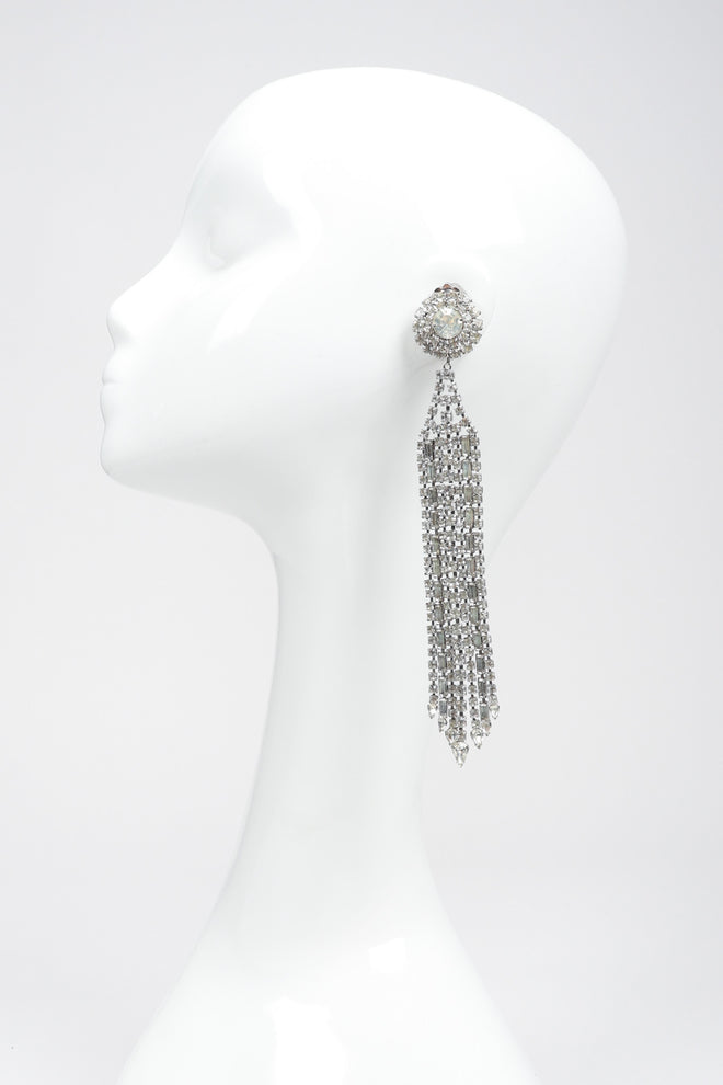 Recess Los Angeles Vintage Crystal Metal Ribbon Shoulder Duster Drop Earrings