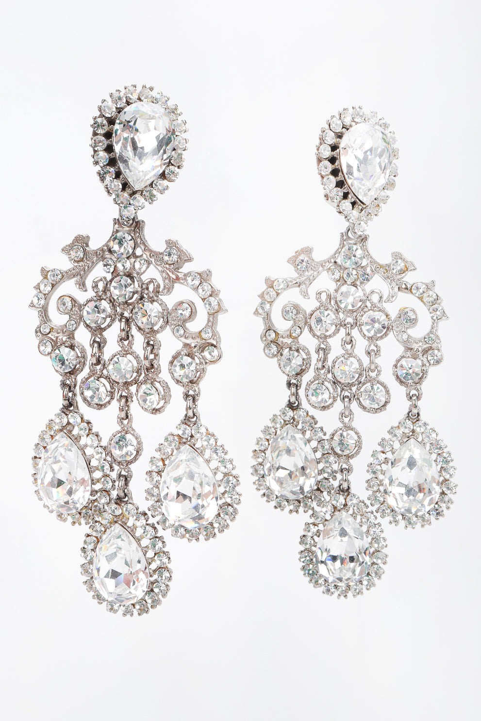 Recess Los Angeles Designer Consignment Resale Vintage Silver Crystal Teardrop Chandelier Beyonce Earrings