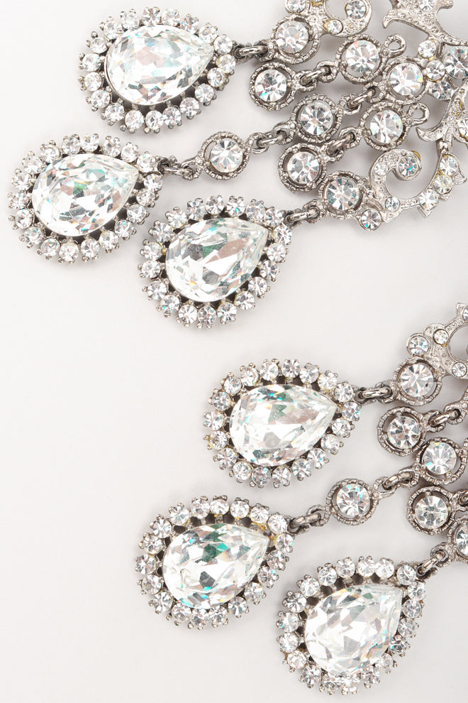 Recess Los Angeles Designer Consignment Resale Vintage Silver Crystal Teardrop Chandelier Earrings