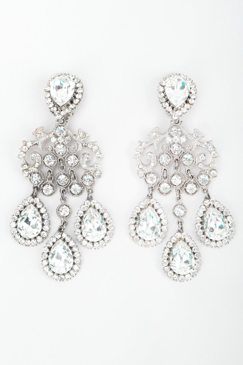 Recess Los Angeles Designer Consignment Resale Vintage Silver Crystal Teardrop Chandelier Beyonce Earrings