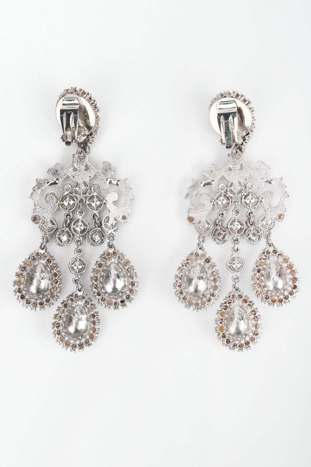 Recess Los Angeles Designer Consignment Resale Vintage Silver Crystal Teardrop Chandelier Earrings