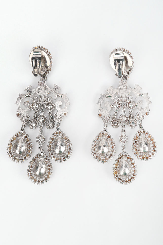 Recess Los Angeles Designer Consignment Resale Vintage Silver Crystal Teardrop Chandelier Earrings