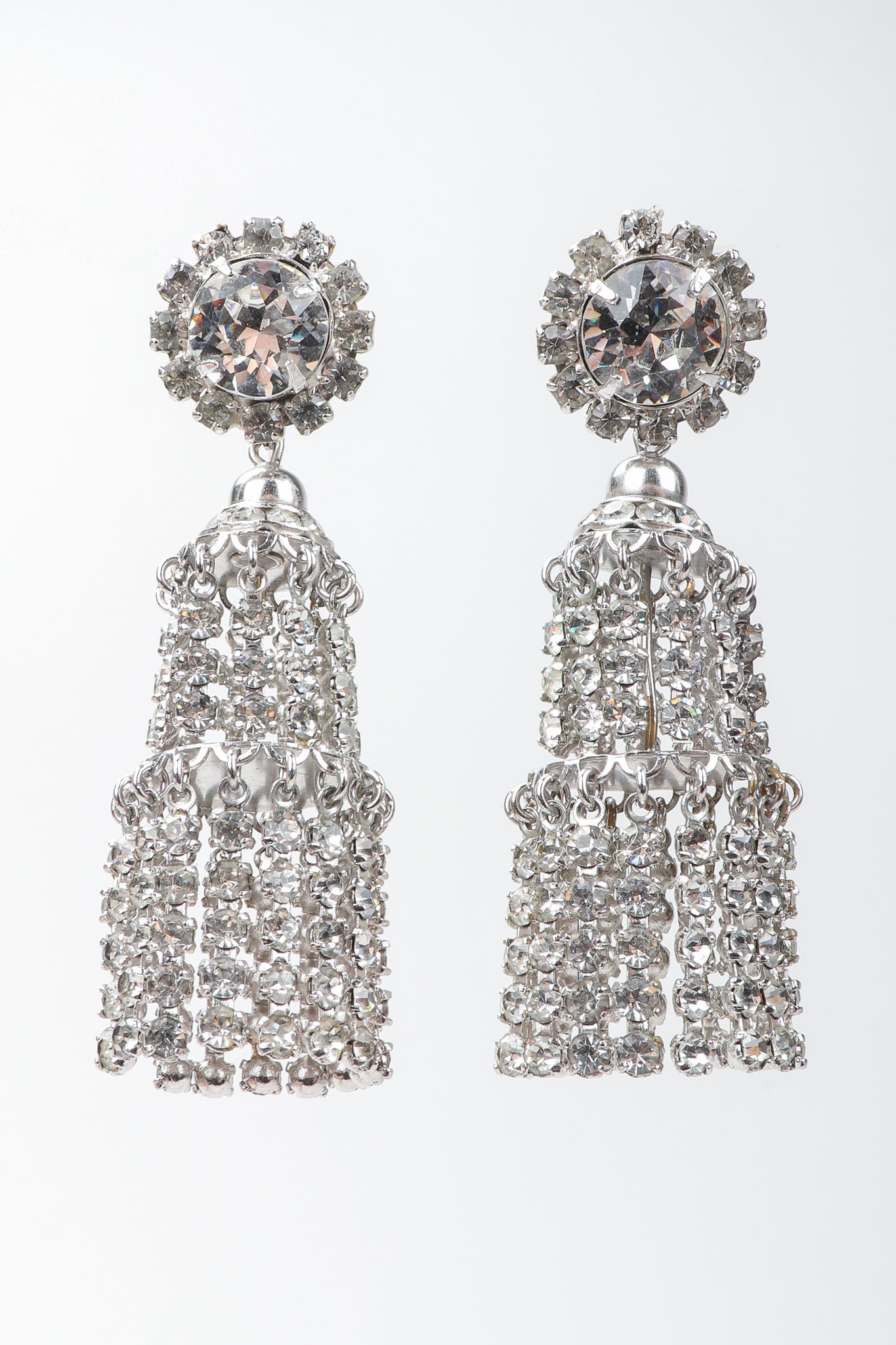 Vintage Rhinestone Crystal Fringe Chandelier Earrings Hanging