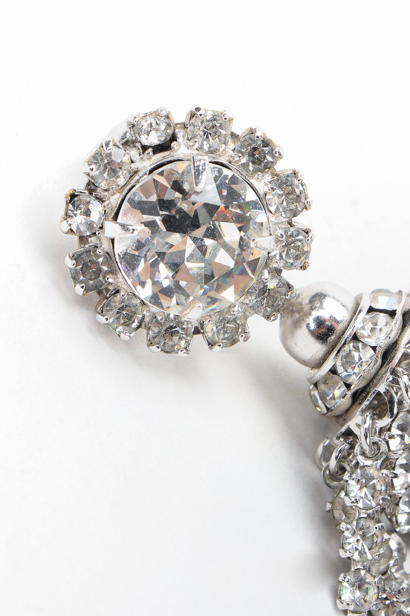 Vintage Rhinestone Crystal Fringe Chandelier Earring Detail