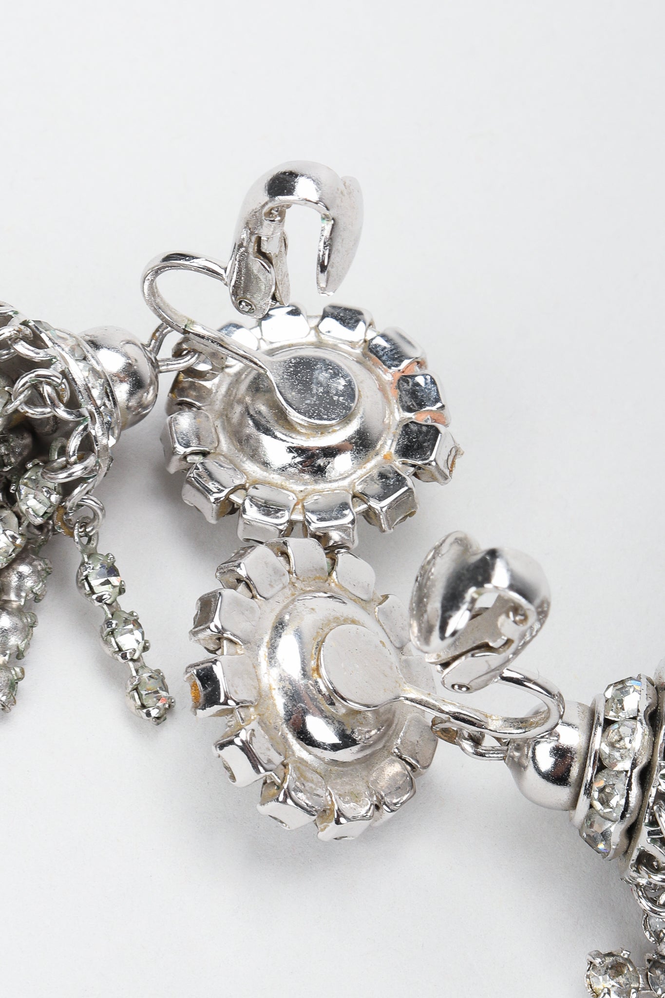 Vintage Rhinestone Crystal Fringe Chandelier Earring Clip Backs