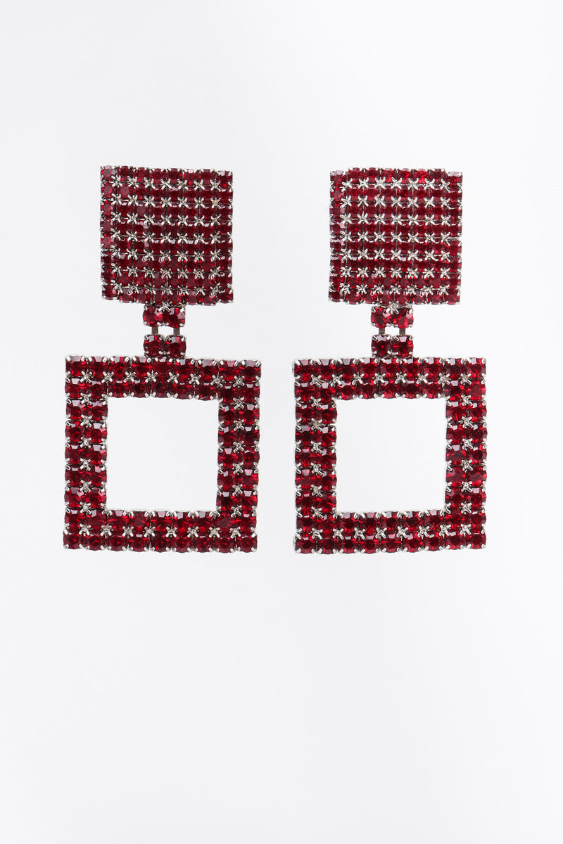Recess Los Angeles Vintage No Label Red Rhinestone Square Earrings