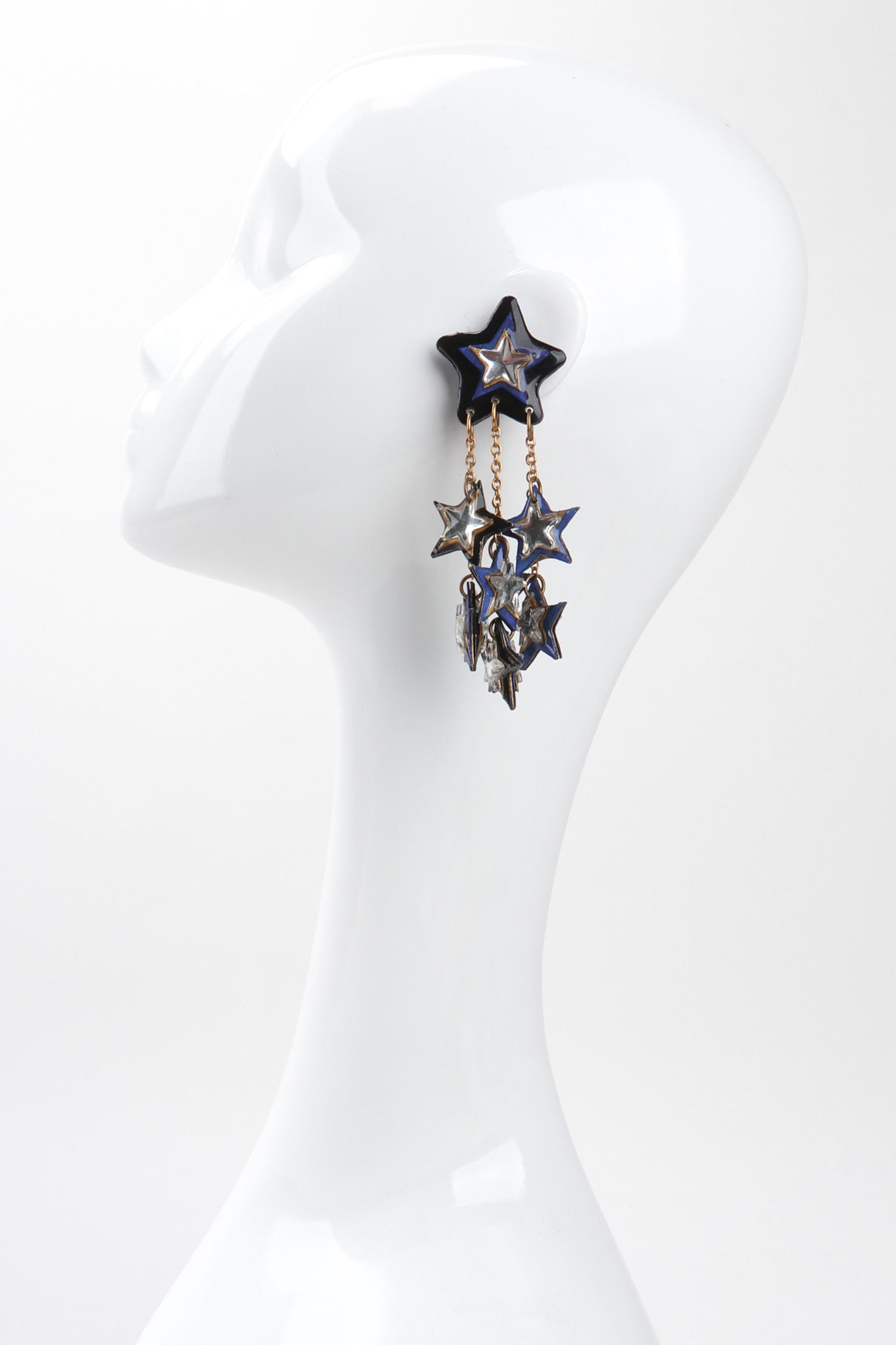 Recess Los Angeles Vintage Unsigned Milky Way Star Chandelier Clip Earrings