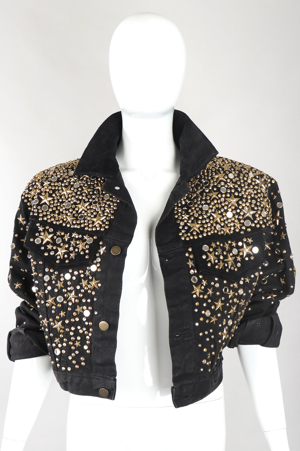 Recess Designer Consignment Vintage K.Baumann Embellished Studded Stardust Jean Jacket Los Angeles Resale