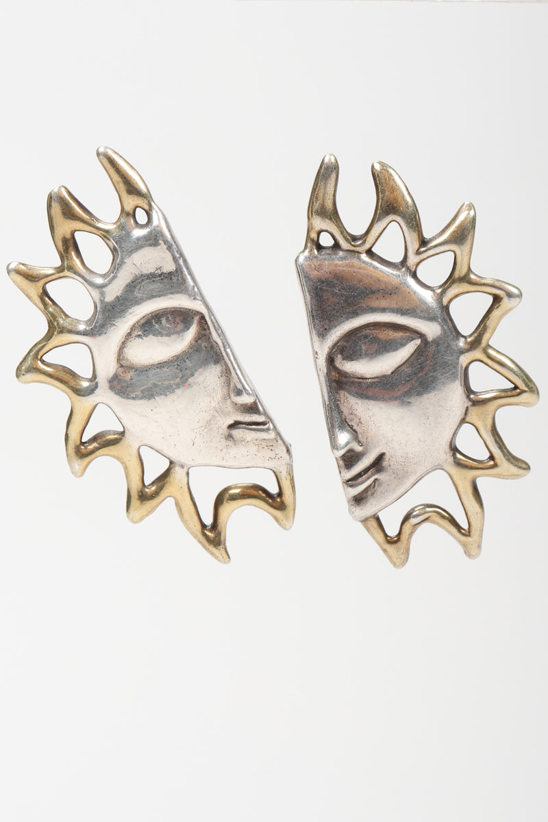Recess Los Angeles Vintage 925 Sterling Silver Celestial Sun Face Earrings