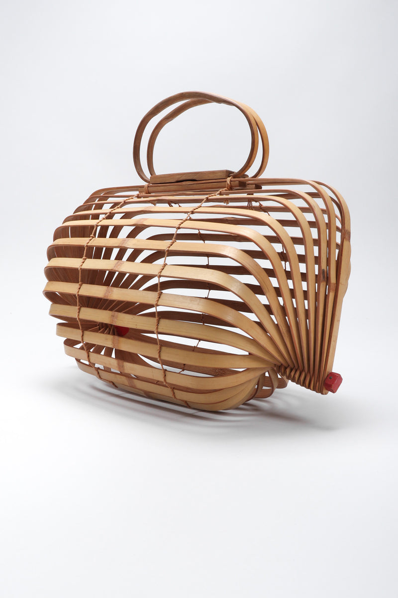 Vintage Wooden Bamboo Purse Hand Made Evening Handbag Brass Closure Woven  Handle | eBay