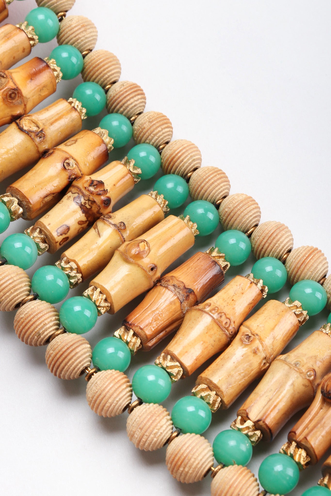 Recess Los Angeles Vintage William de Lillo Bamboo Jadeite Wire Wrap Cuff Bracelet