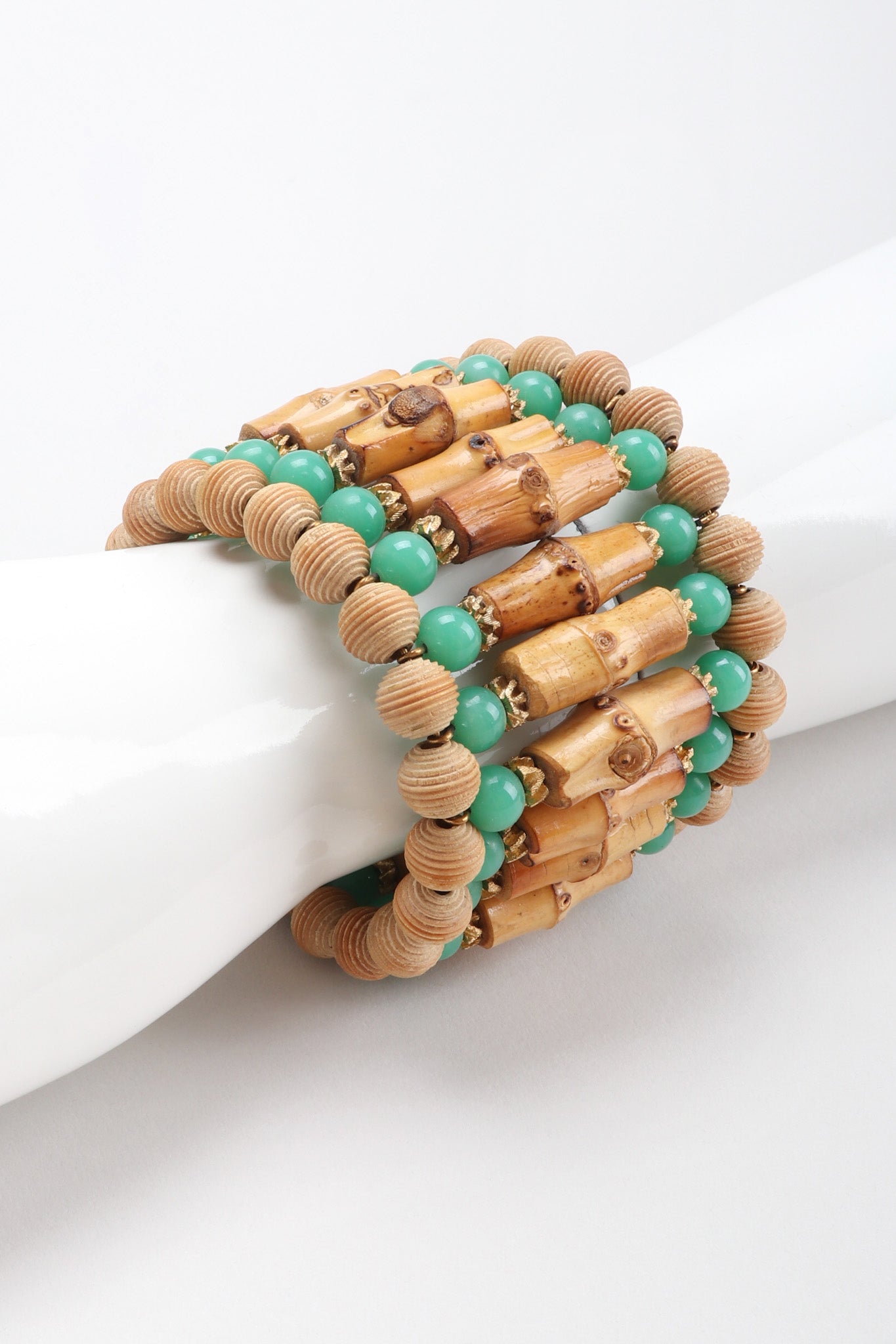 Recess Los Angeles Vintage William de Lillo Bamboo Jadeite Wire Wrap Cuff Bracelet