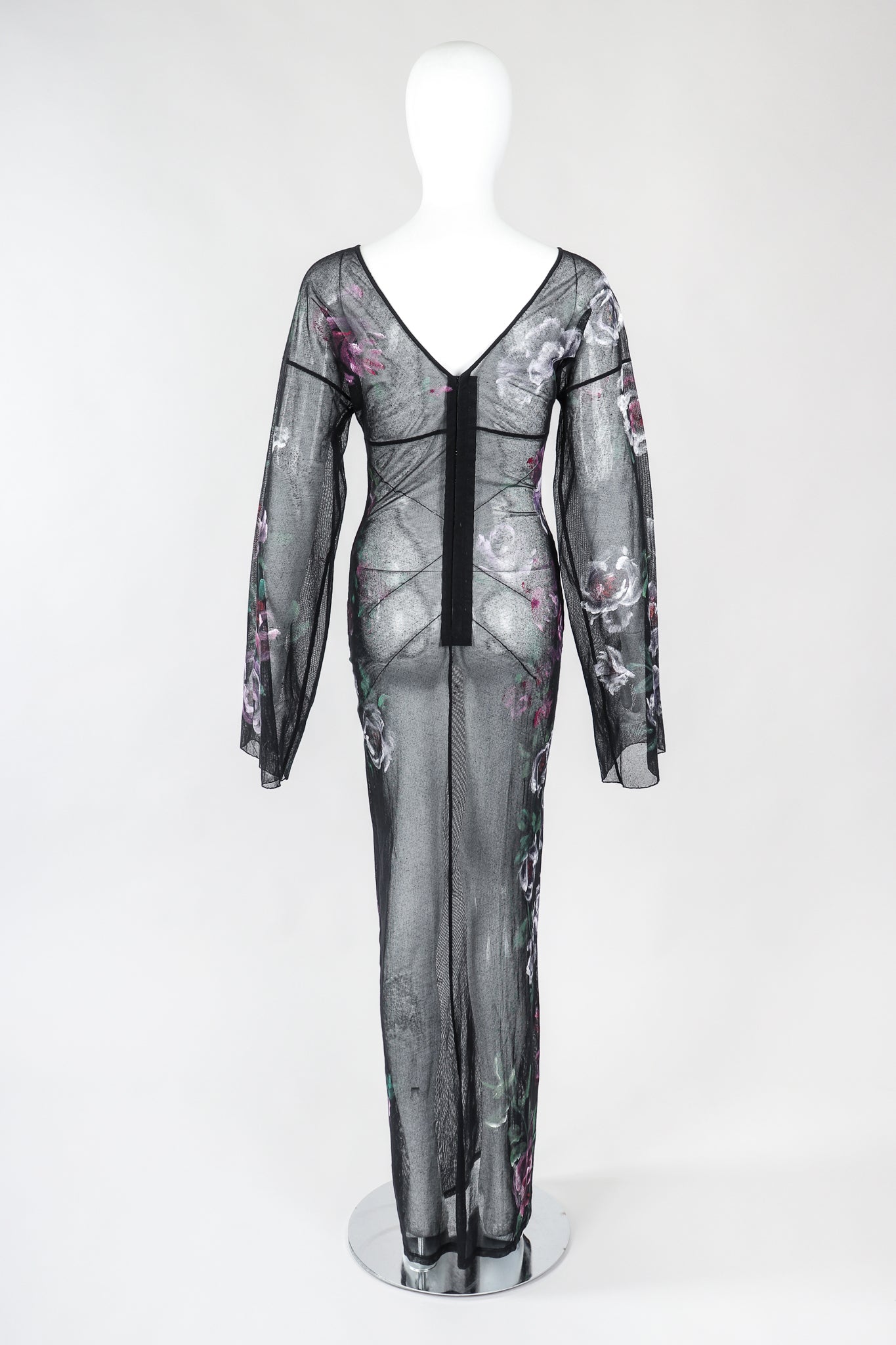 Recess Designer Consignment Vintage Goth 90s Sheer Floral Painted Mesh Dress Los Angeles resale