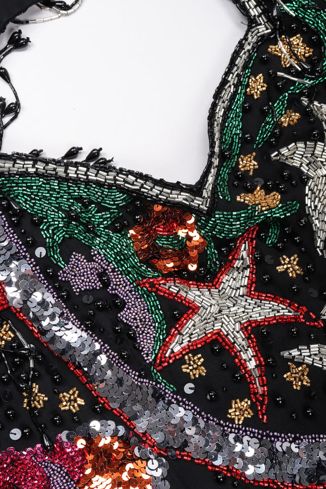Recess Los Angeles Vintage Beaded Stars Backless Fringe Gown