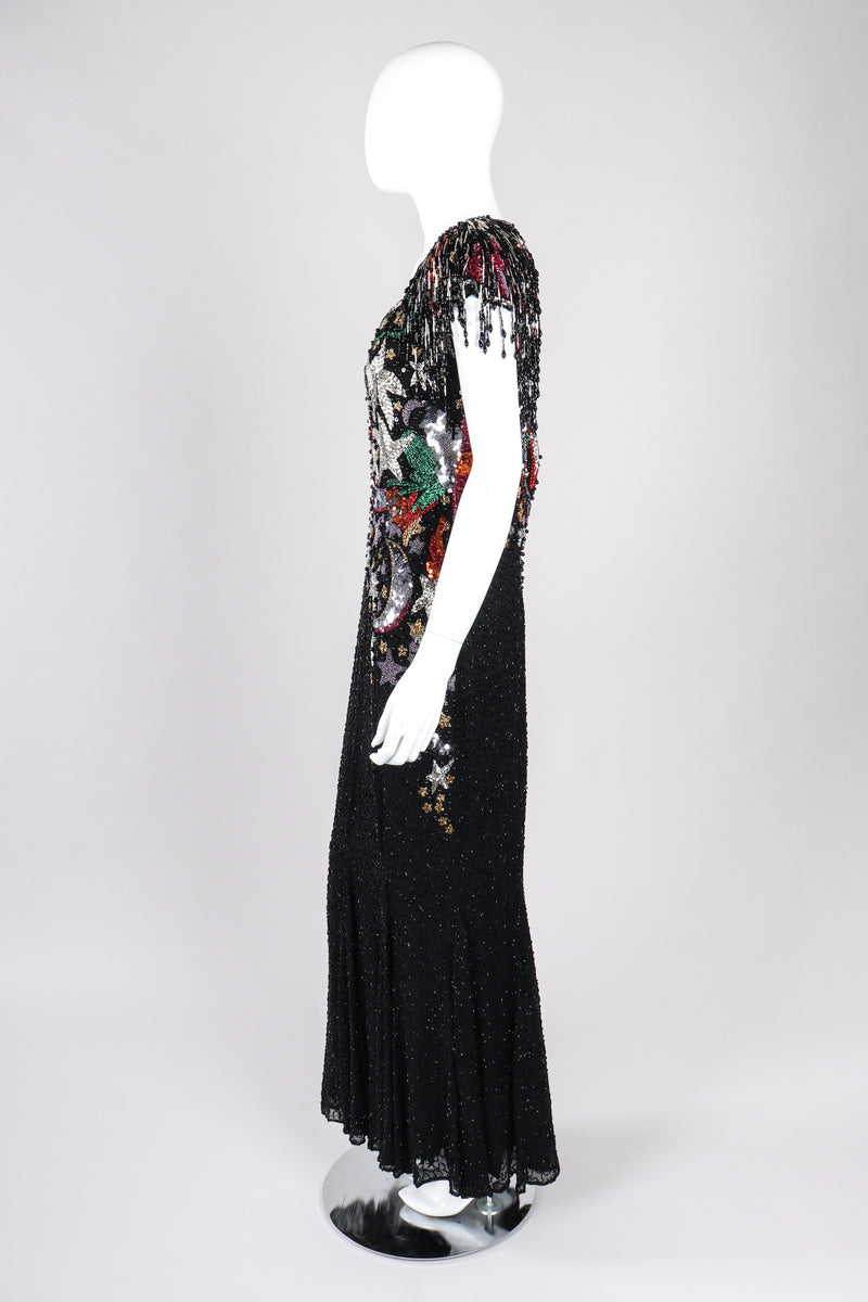Recess Los Angeles Vintage Beaded Stars Backless Fringe Gown