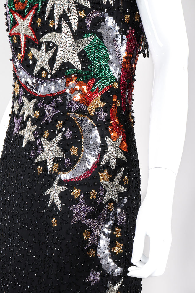 Recess Los Angeles Vintage Beaded Stars Backless Fringe Gown