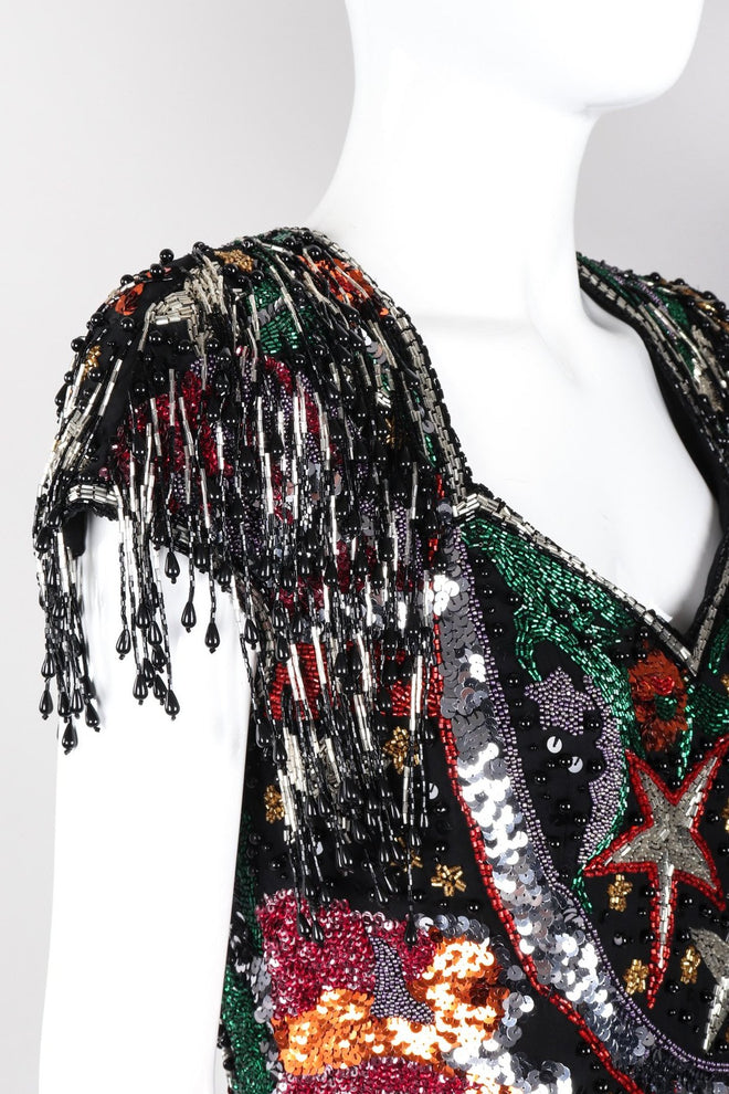 Recess Los Angeles Vintage Beaded Stars Backless Fringe Gown