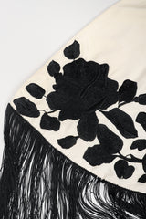 Recess Los Angeles Vintage Embroidered Black Roses Graphic Contrast Fringed Piano Shawl