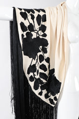 Recess Los Angeles Vintage Embroidered Black Roses Graphic Contrast Fringed Piano Shawl
