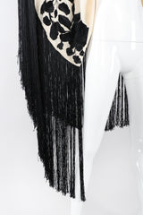 Recess Los Angeles Vintage Embroidered Black Roses Graphic Contrast Fringed Piano Shawl