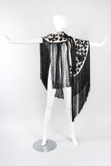 Recess Los Angeles Vintage Embroidered Black Roses Graphic Contrast Fringed Piano Shawl
