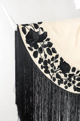 Recess Los Angeles Vintage Embroidered Black Roses Graphic Contrast Fringed Piano Shawl