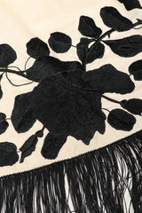 Recess Los Angeles Vintage Embroidered Black Roses Graphic Contrast Fringed Piano Shawl