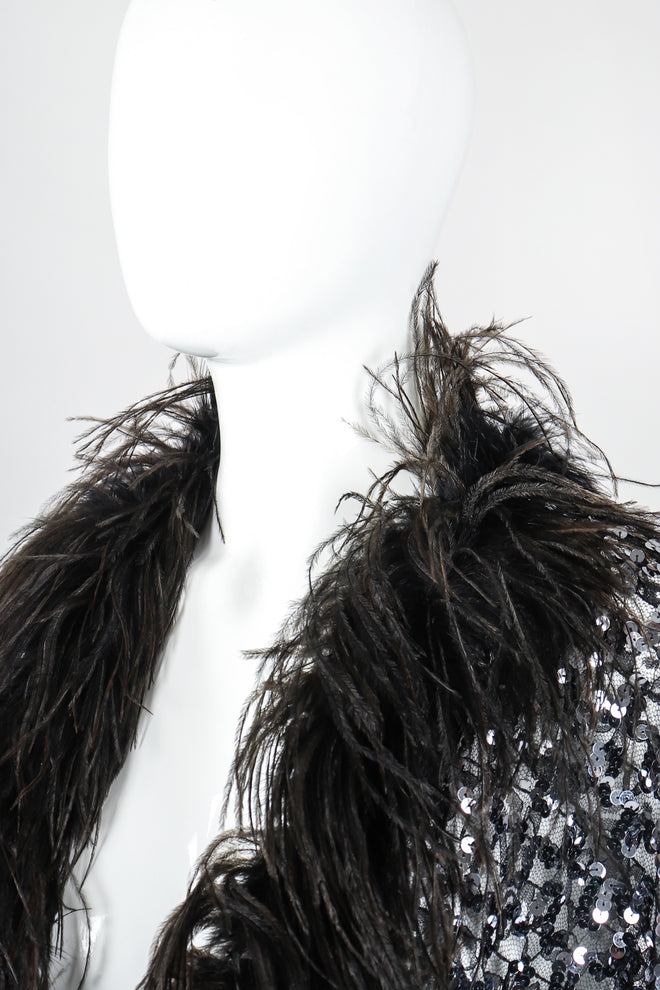 Recess Designer Consignment Vintage Sheer Sequin Ostrich Feather Batwing Jacket Los Angeles Resale