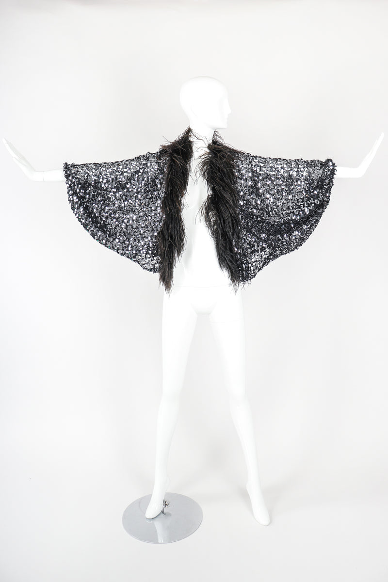 Recess Designer Consignment Vintage Sheer Sequin Ostrich Feather Batwing Jacket Los Angeles Resale