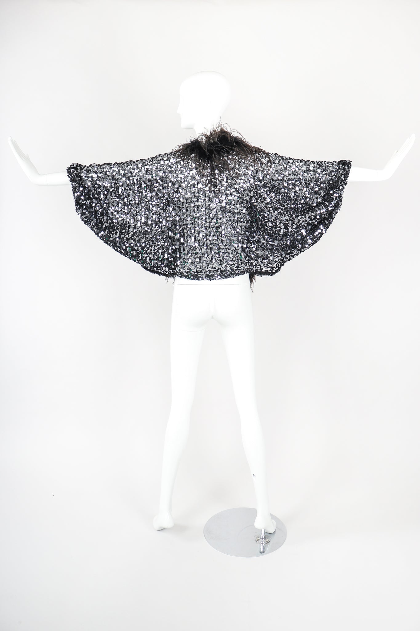 Recess Designer Consignment Vintage Sheer Sequin Ostrich Feather Batwing Jacket Los Angeles Resale