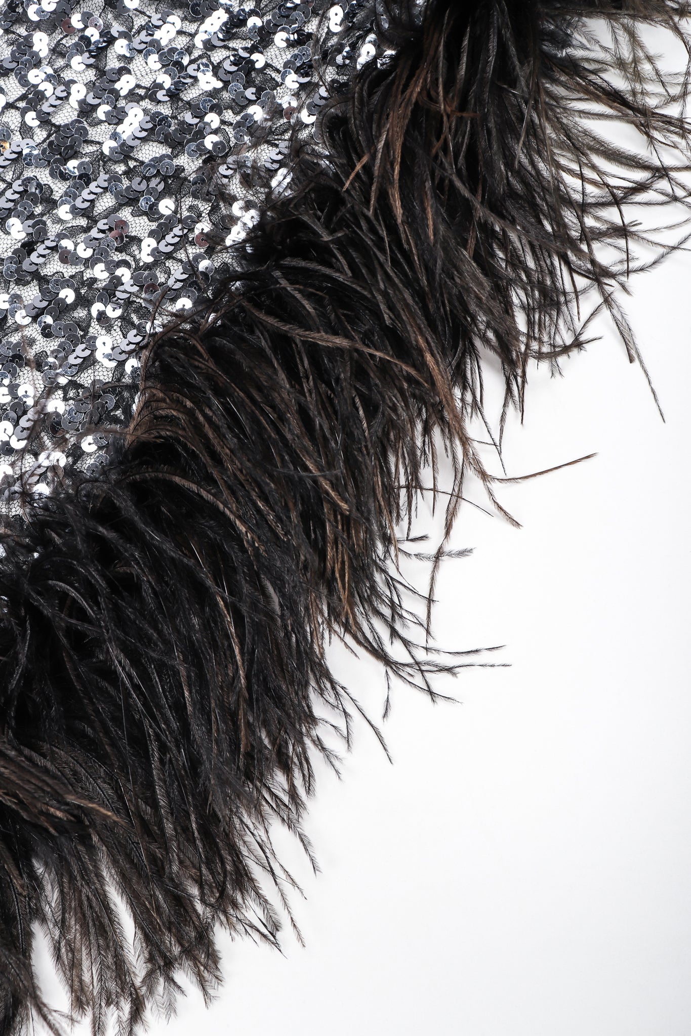 Recess Designer Consignment Vintage Sheer Sequin Ostrich Feather Batwing Jacket Los Angeles Resale
