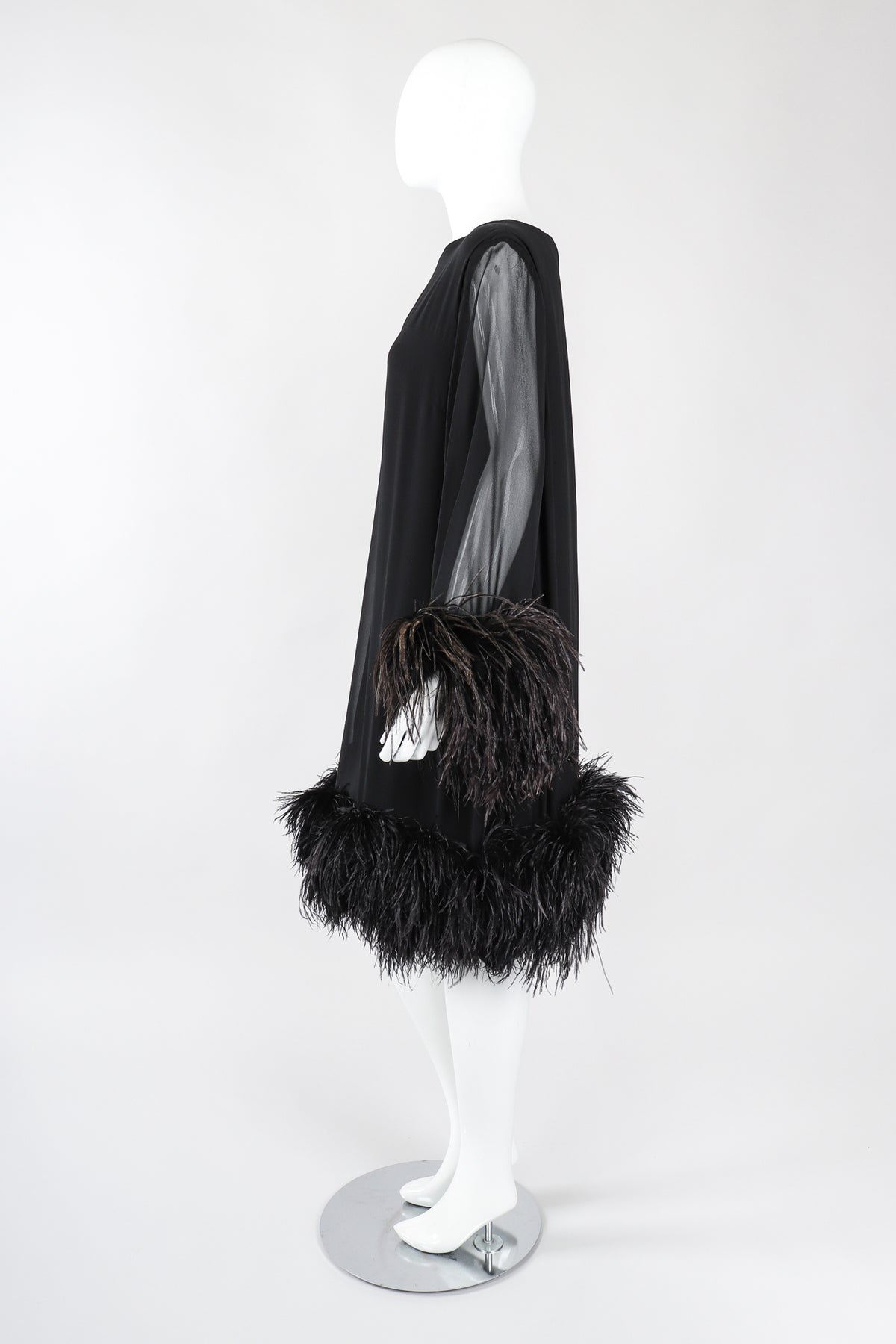 Vintage Ostrich Feather Silk Trapeze Swing Dress Recess Vintage Ostrich Feather Silk Trapeze Swing Dress Recess