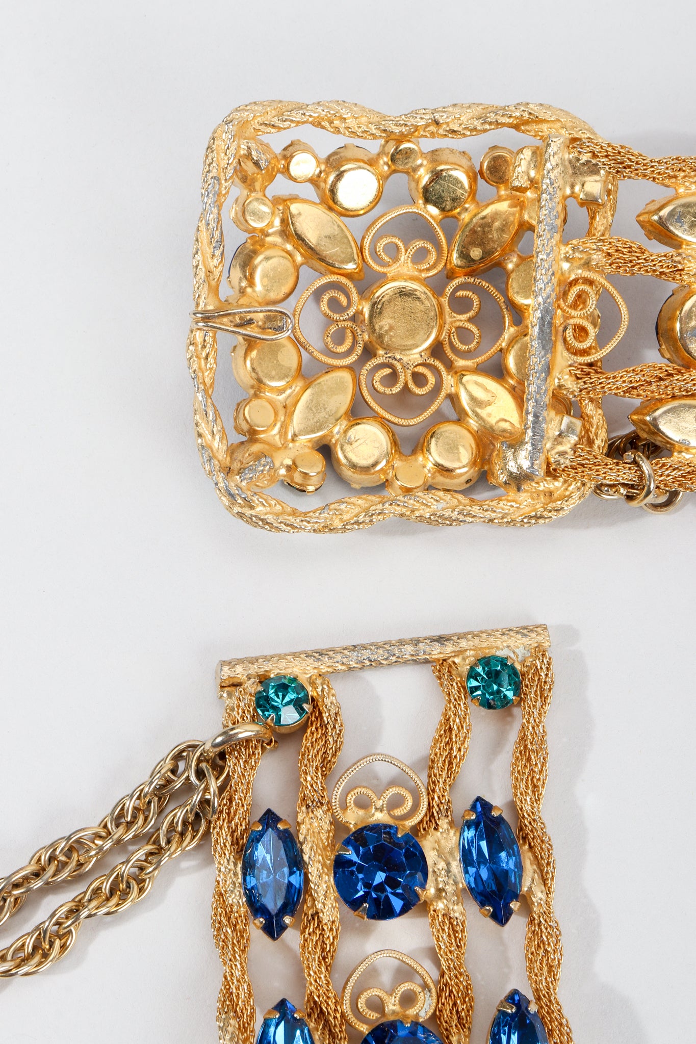 Vintage Unsigned Cascading Gold Gemstone Belt Buckle at Recess LA