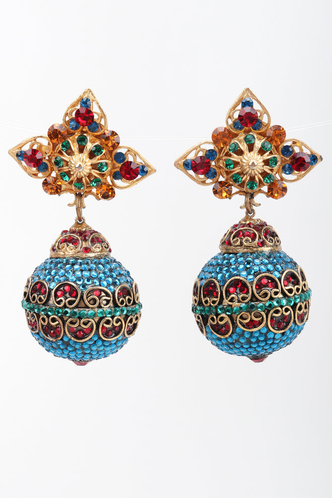Recess Los Angeles Vintage Arabesque Swarovski Crystal Ball Drop Costume Clip On Earrings