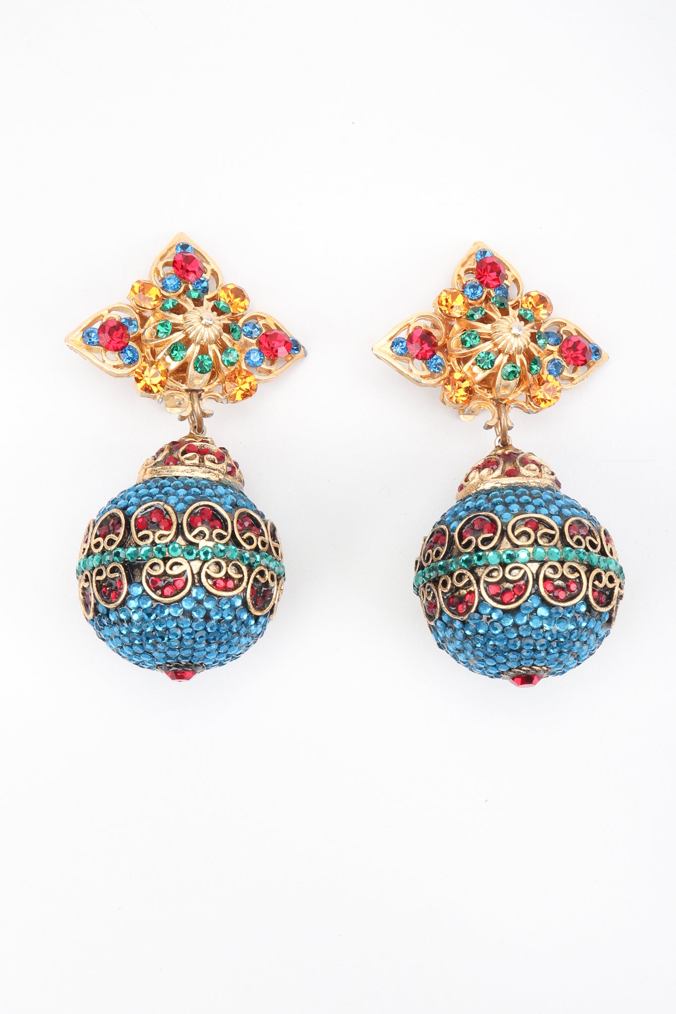 Recess Los Angeles Vintage Arabesque Swarovski Crystal Ball Drop Costume Clip On Earrings
